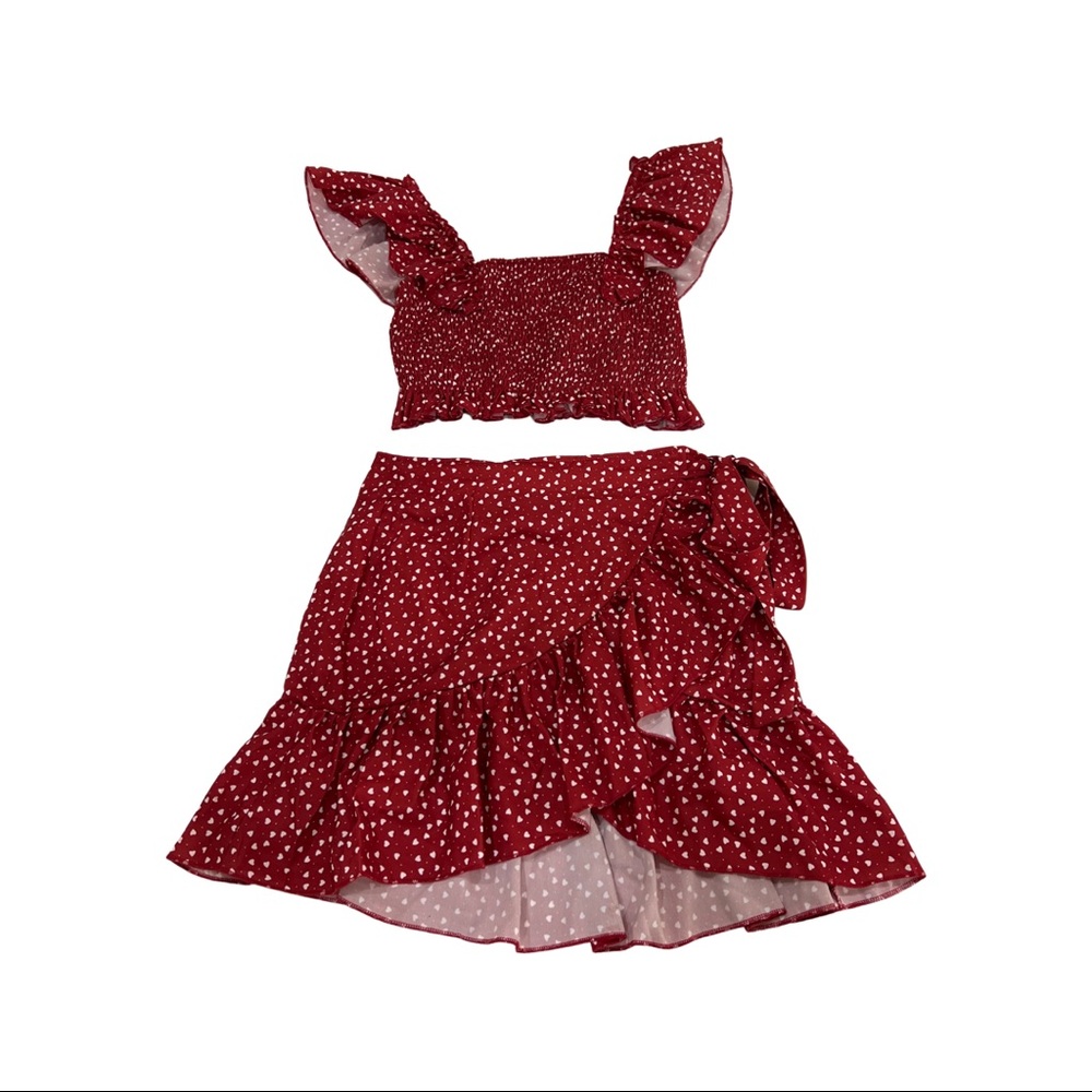 Women's Two Piece Ruffle Trim Cami Crop Top and Wrap Skirt Set